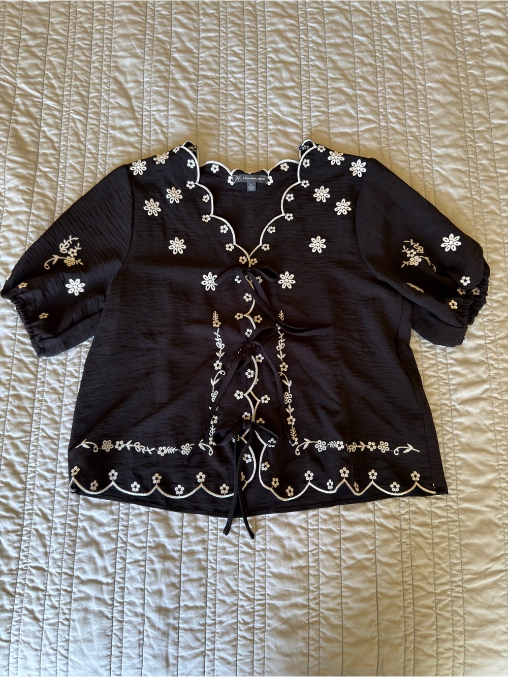 Embroidered Tie-Front Top